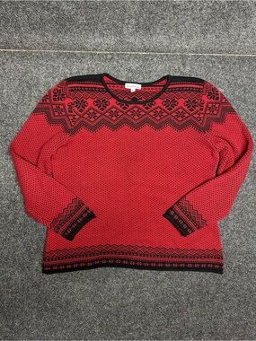 Vintage red fair isle sweater cotton scandinavian ski warm soft cozy cabin